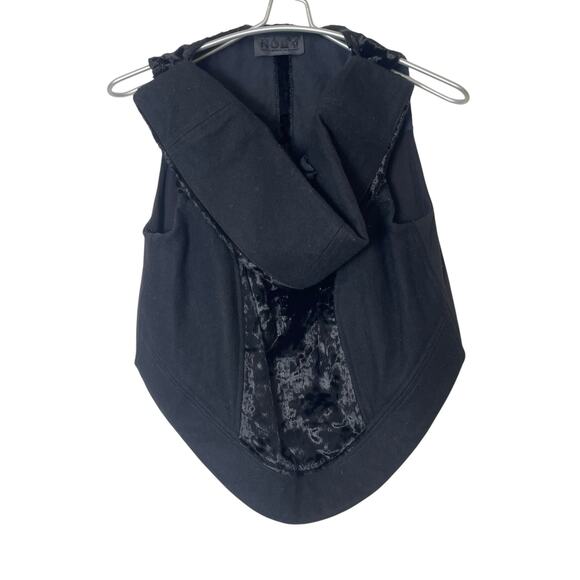NOM*d Blouse Cropped Velvet Detail Exaggerated Neckline in Black SZ 12 - Picture 1 of 8